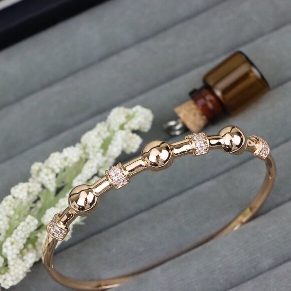 Elegant Rose Gold Bangle with Beaded Design and Sparkling Accents, XPBL0465 - Picture 9 of 12